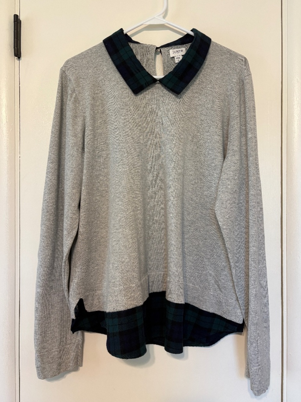 J. Crew #AF729 Women's Woven-Collar Sweater in Blackwatch Plaid Flannel XXL/2XL